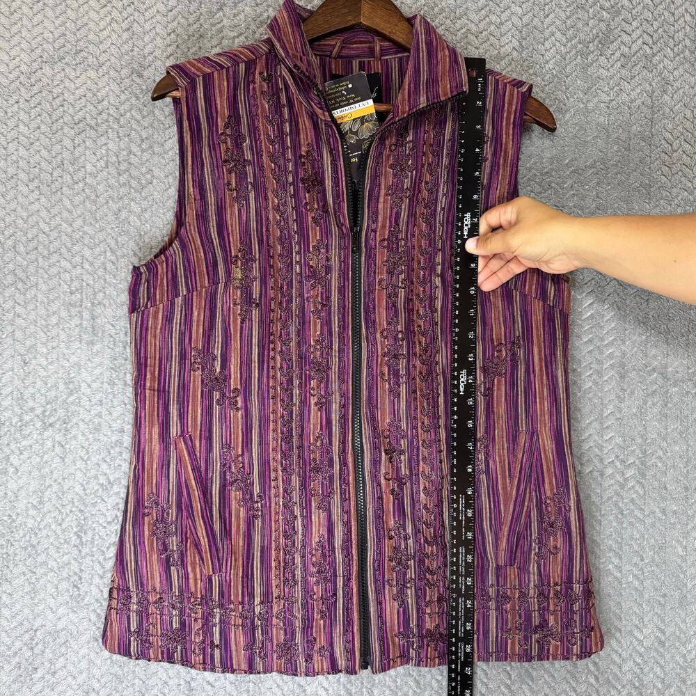 Young Threads Women’s Khadi Linen Zipper Vest Embroidery Quilted Lining M - Picture 12 of 12